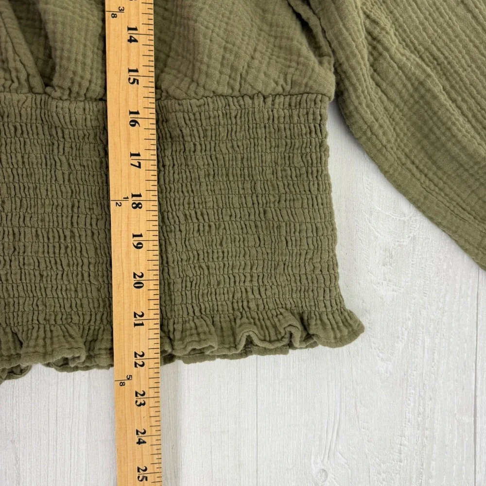 Madewell Smocked Wrap Top Womens 2X Green Cotton Gauze‎ Puff Sleeve Julianne